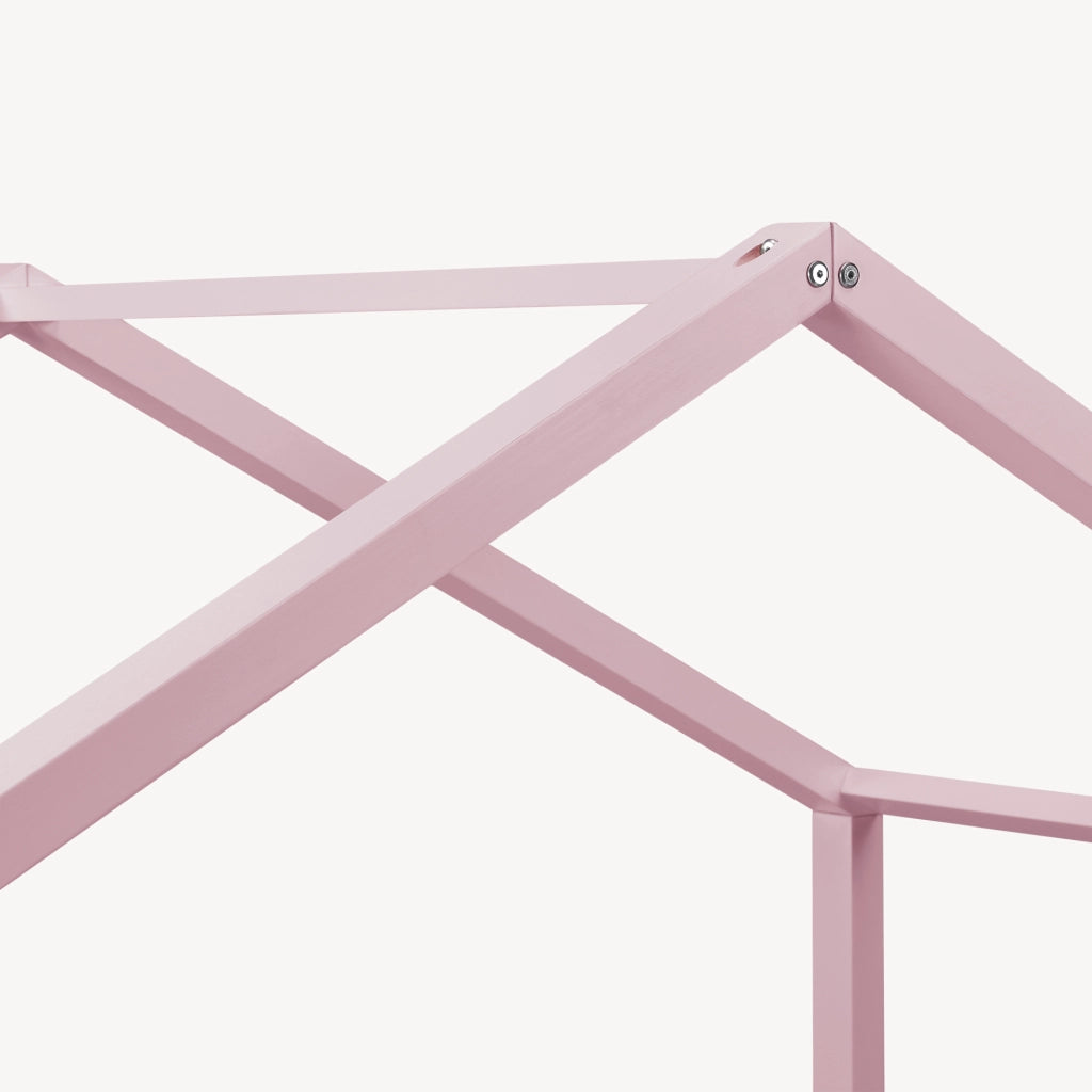 Letto per Cameretta Treviolo a Forma di Casetta in Stile Montessori con Materasso 90x200 cm - Rosa/Bianco [en.casa]
