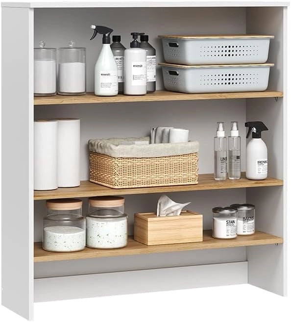 mobile bagno Viktor, Bianco/Artisan, 93.6 x 100.4 cm con ripiani aperti, da montare a parete per spazio aggiuntivo nel bagno