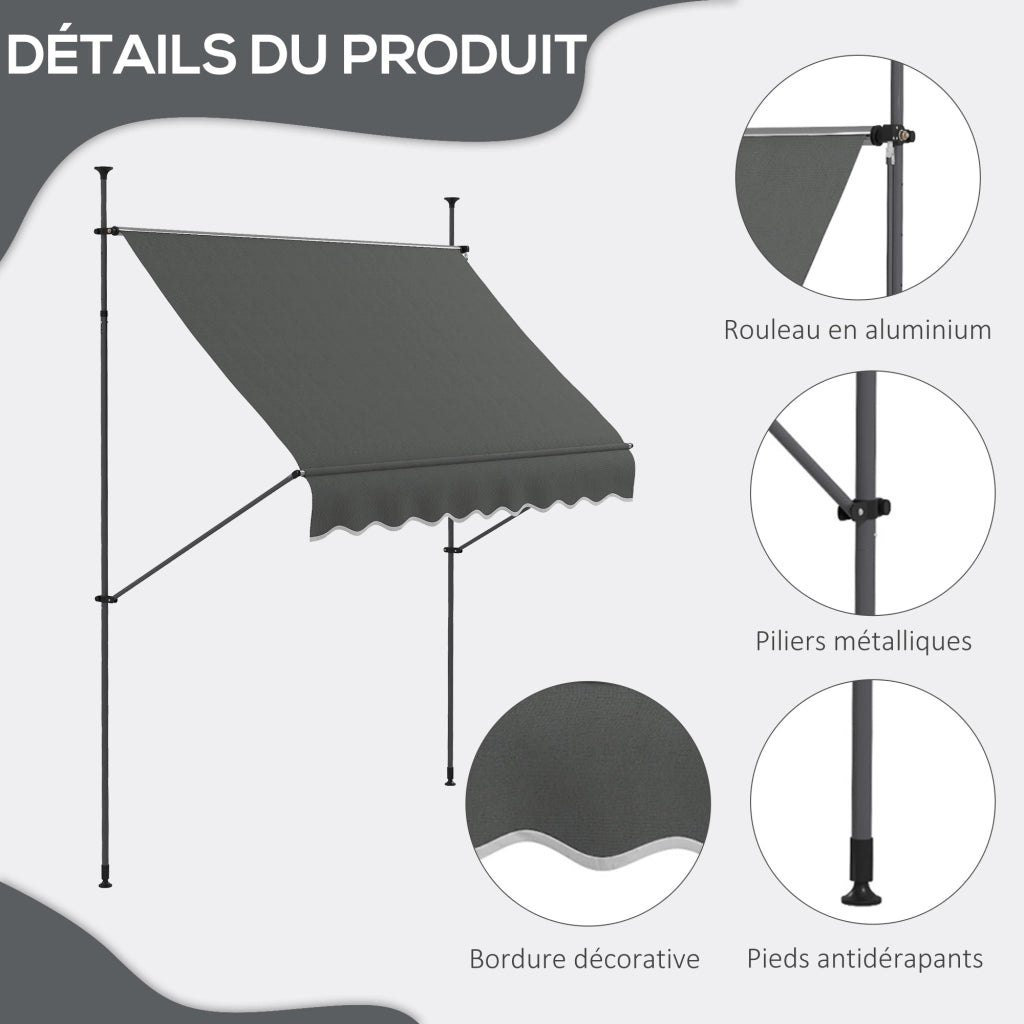 Tenda da giardino retrattile manuale ¨C zephmum ¨C grigio scuro metallo 2.5x1.2x2.1-3m