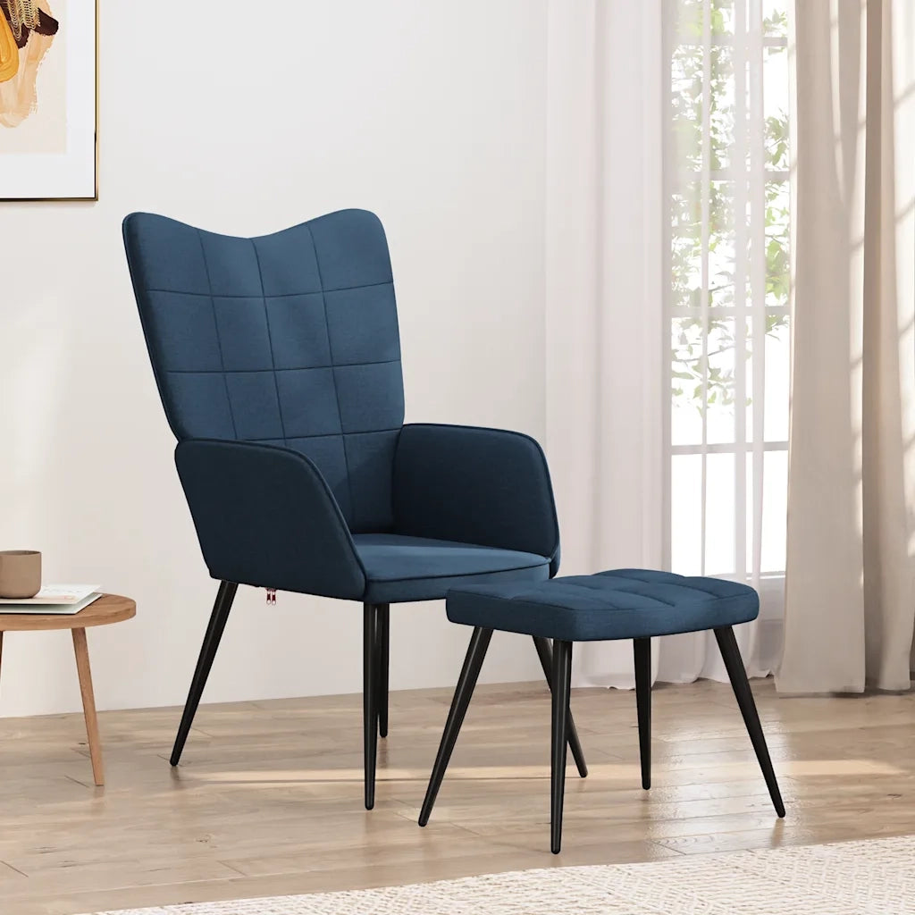 Poltrona | Sedia Relax con Sgabello Blu in Tessuto