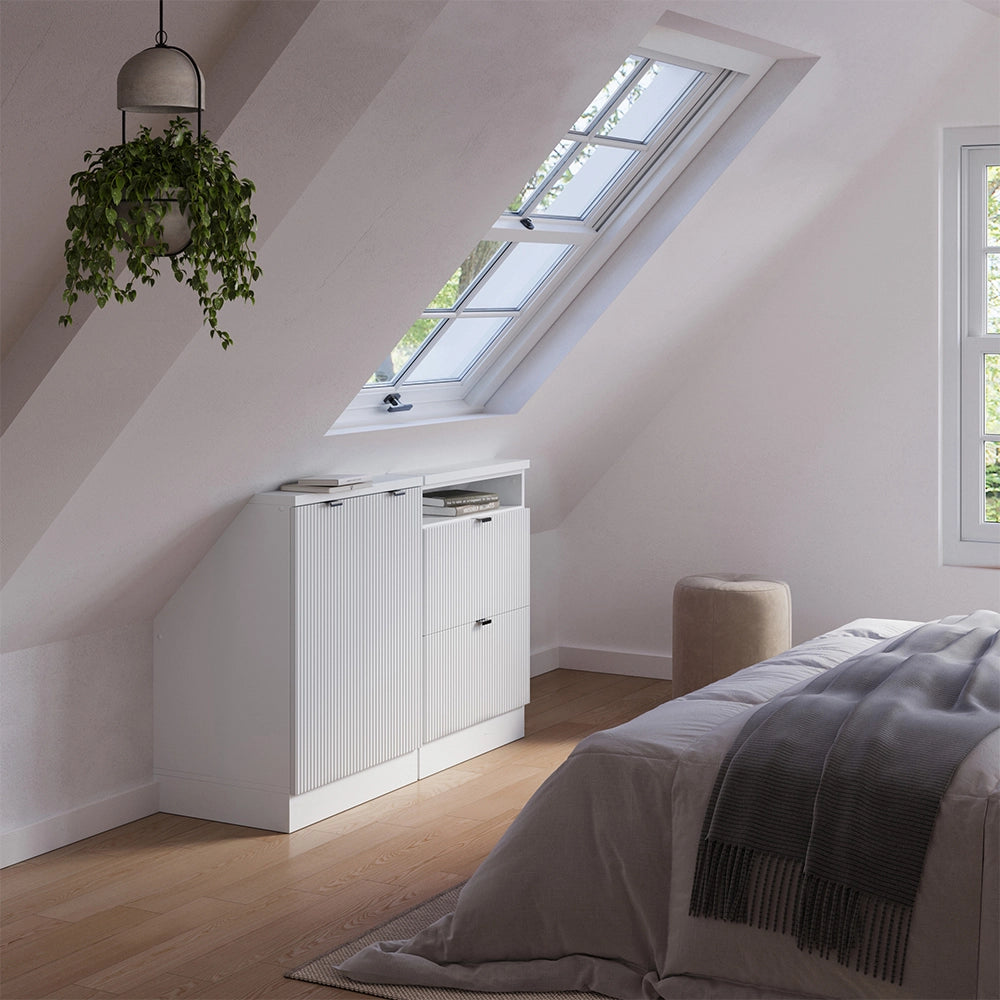 Set di mobili sottotetto Rion Ondulazione bianca/Bianco 120 cm Set di 2 Vicco
