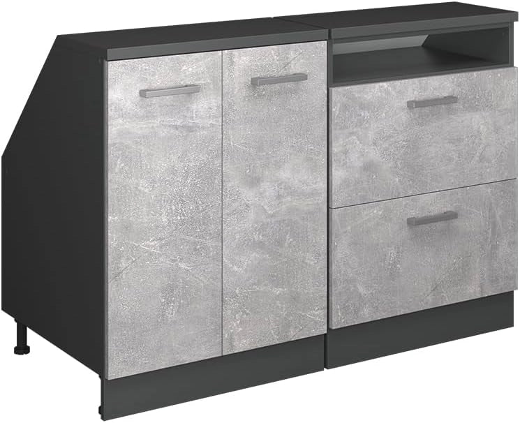 Set di mobili sottotetto Rion, Calcestruzzo, 120 cm Set di 2 carcasse armadio profondità 60 cm, adatto per il salvaspazio sotto tetti spioventi
