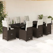 Set BistrÃ² da Giardino 9 pz con Cuscini in Polyrattan Marrone