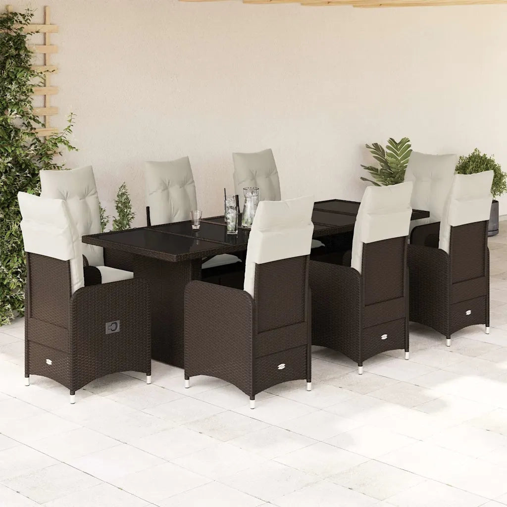 Set BistrÃ² da Giardino 9 pz con Cuscini in Polyrattan Marrone