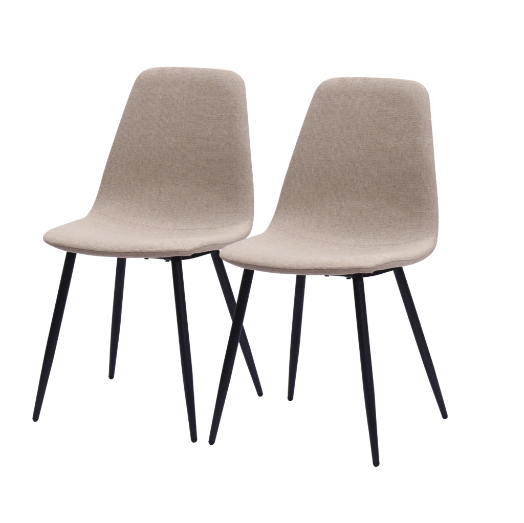 Sedie da pranzo minimaliste in tessuto e metallo beige chiaro, set da 2