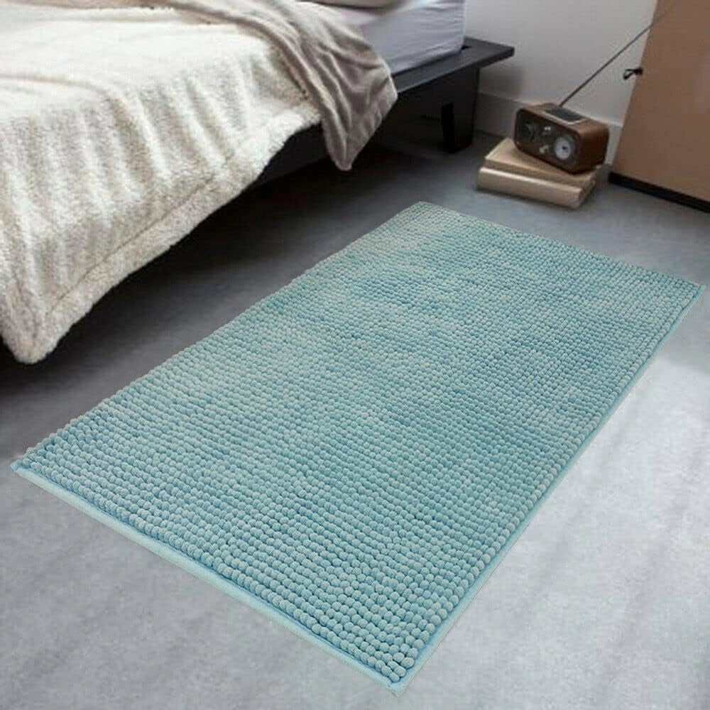 Tappeto Bagno Confortevole Scendiletto 65x130 cm Morbido Antiscivolo Pelo Lungo Azzurro