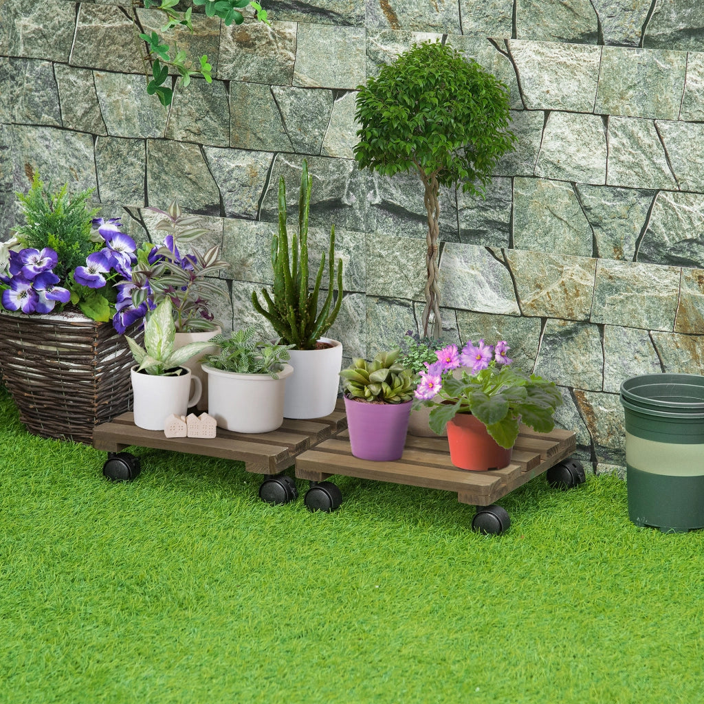 Supporto per piante con ruote in legno ¨C zephmum ¨C marrone scuro 50 kg