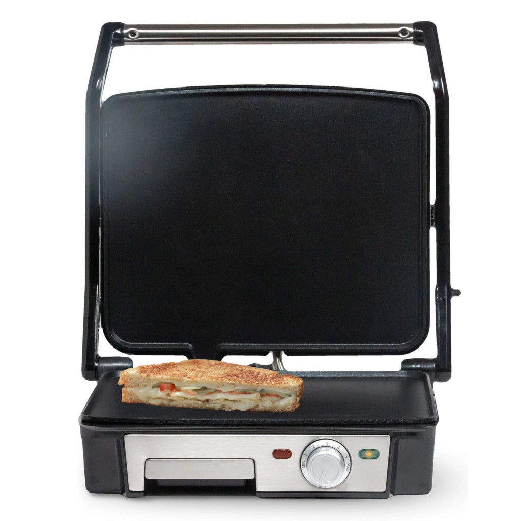 Piastra grill elettrica 2000W con tostiera 4 fette, apertura 180° acciaio inox antiaderente cucina - SOGO