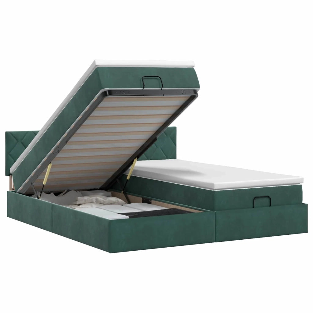 Letto ottomano con materasso 2 pz Verde Scuro Velluto 3456765