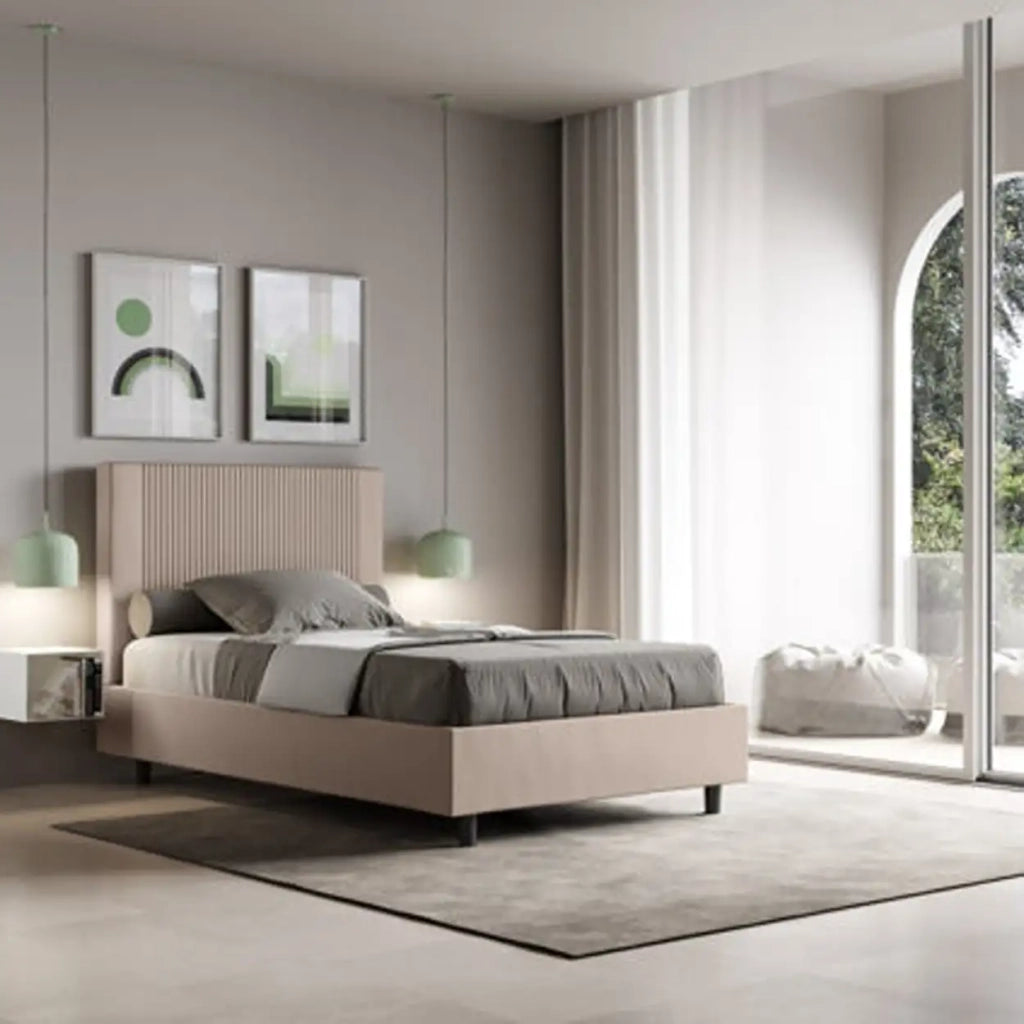 Letto una piazza e mezza senza rete imbottito 120x200 similpelle tortora Goya