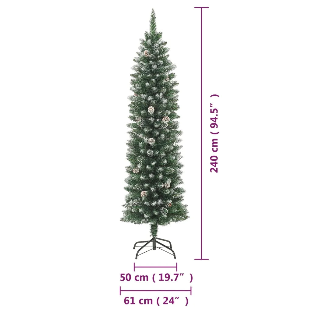 Albero di Natale Artificiale-Albero Natalizio Sottile con Base 240 cm PVC