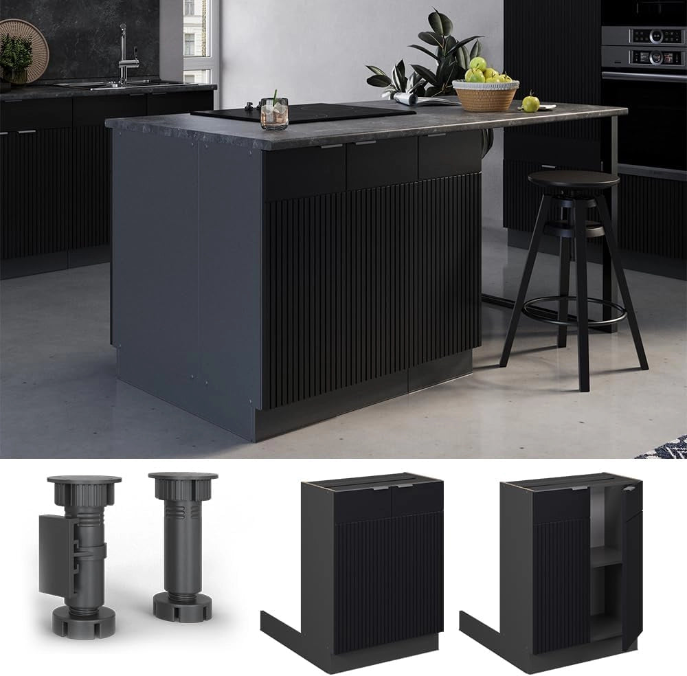 Isola cucina Fame-Line, Nero a righe, 60 cm senza piano di lavoro