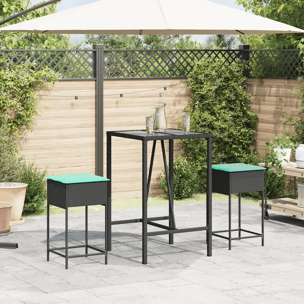 Sgabelli da giardino con Cuscini 2 pz in Polyrattan Nero 368325