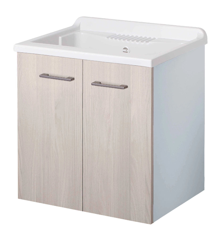 Mobile LAVATOIO - SOSPESO - in LEGNO a 2 ante - 60x50 (H.85) c/vasca e asse in PP - CR - COL: OLMO