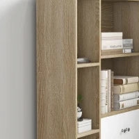 Libreria scandinava mobile da parete con 5 nicchie, armadietto, 2 porte, piedi inclinati ,80L x 23,5P x 123A cm, Rovere