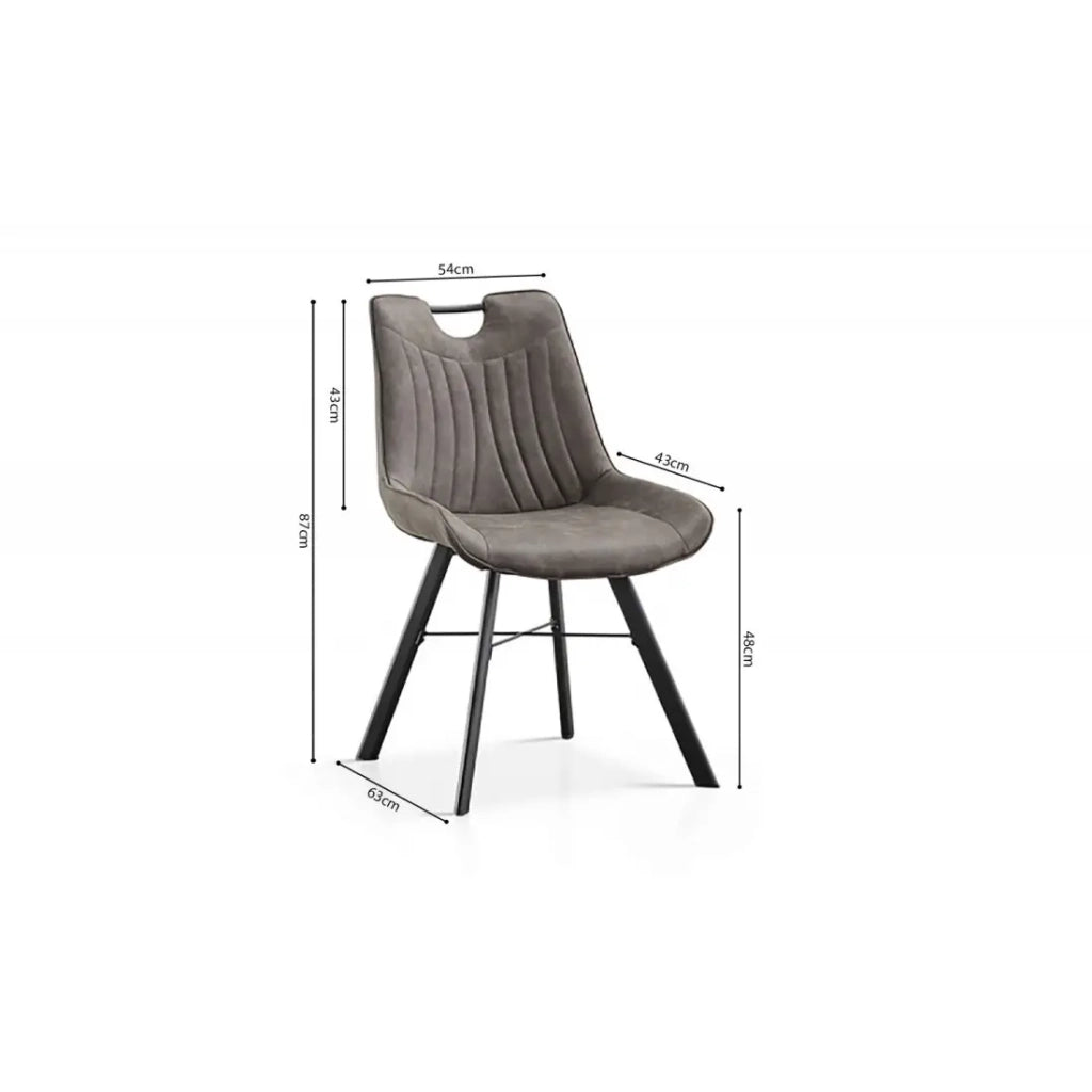 Sedia PAOLA – Microfibra PU grigio scuro – Piedi in metallo nero – Stile contemporaneo