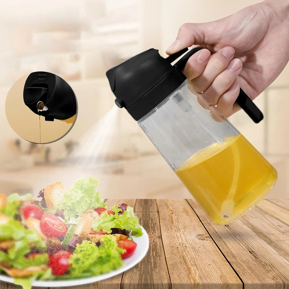 Trade Shop - Bottiglia Dosatore Per Versare Spray Olio Oliera 2in1 In Vetro 480ml Dispenser Da Cucina -