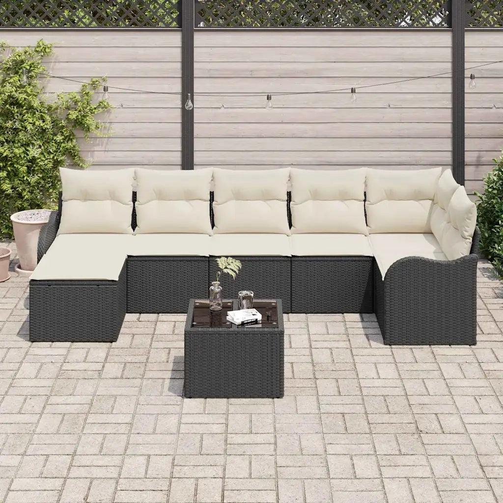 Set Divano da Giardino 8 pcs Nero e bianco Poly Rattan 3354466