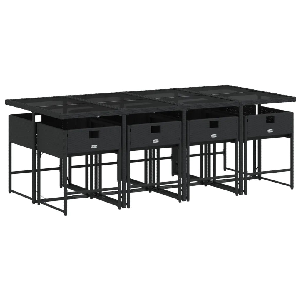 Set da Pranzo da Giardino 9 pz con Cuscini Nero in Polyrattan 3278046