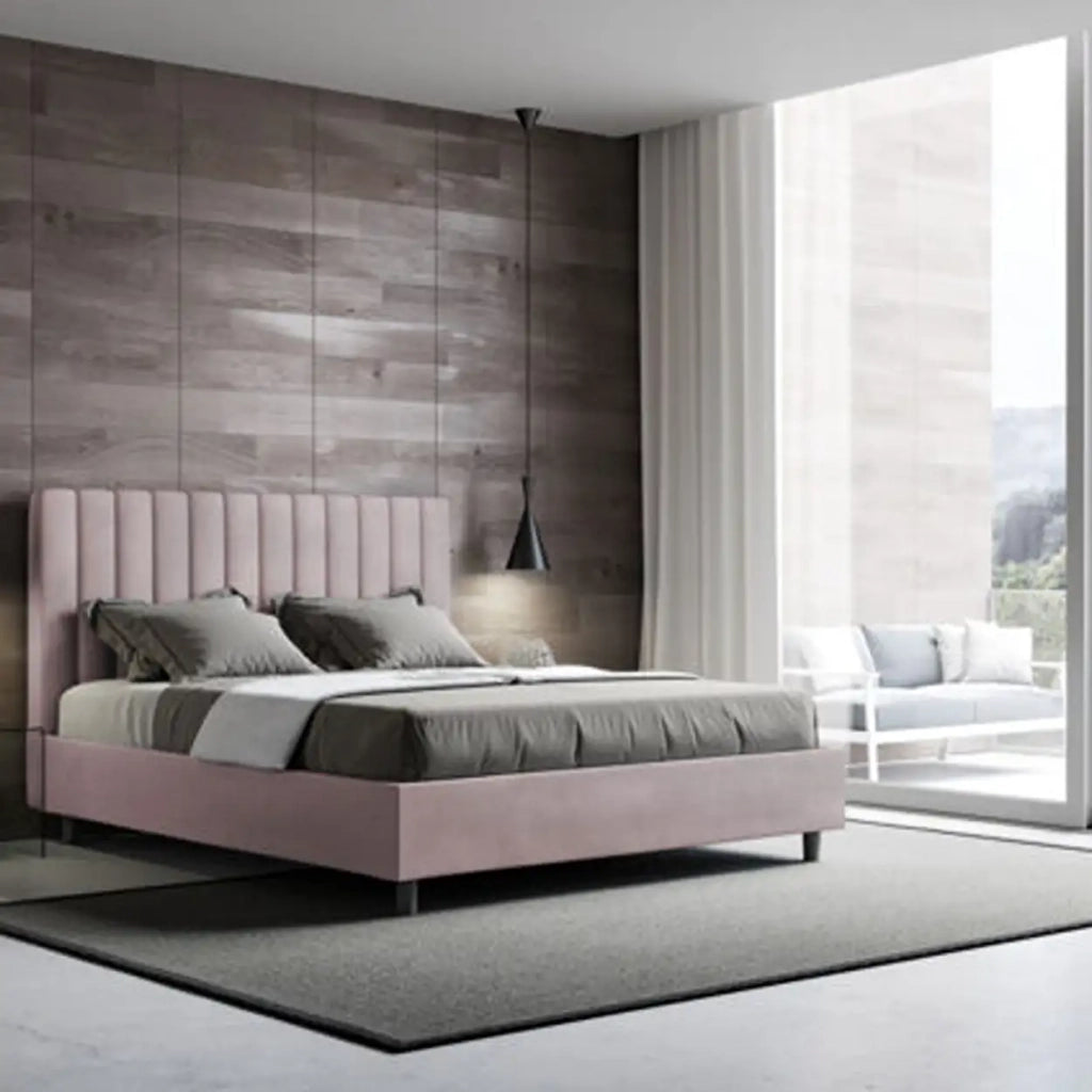 Letto matrimoniale francese contenitore imbottito 140x190 microfibra glicine Agueda