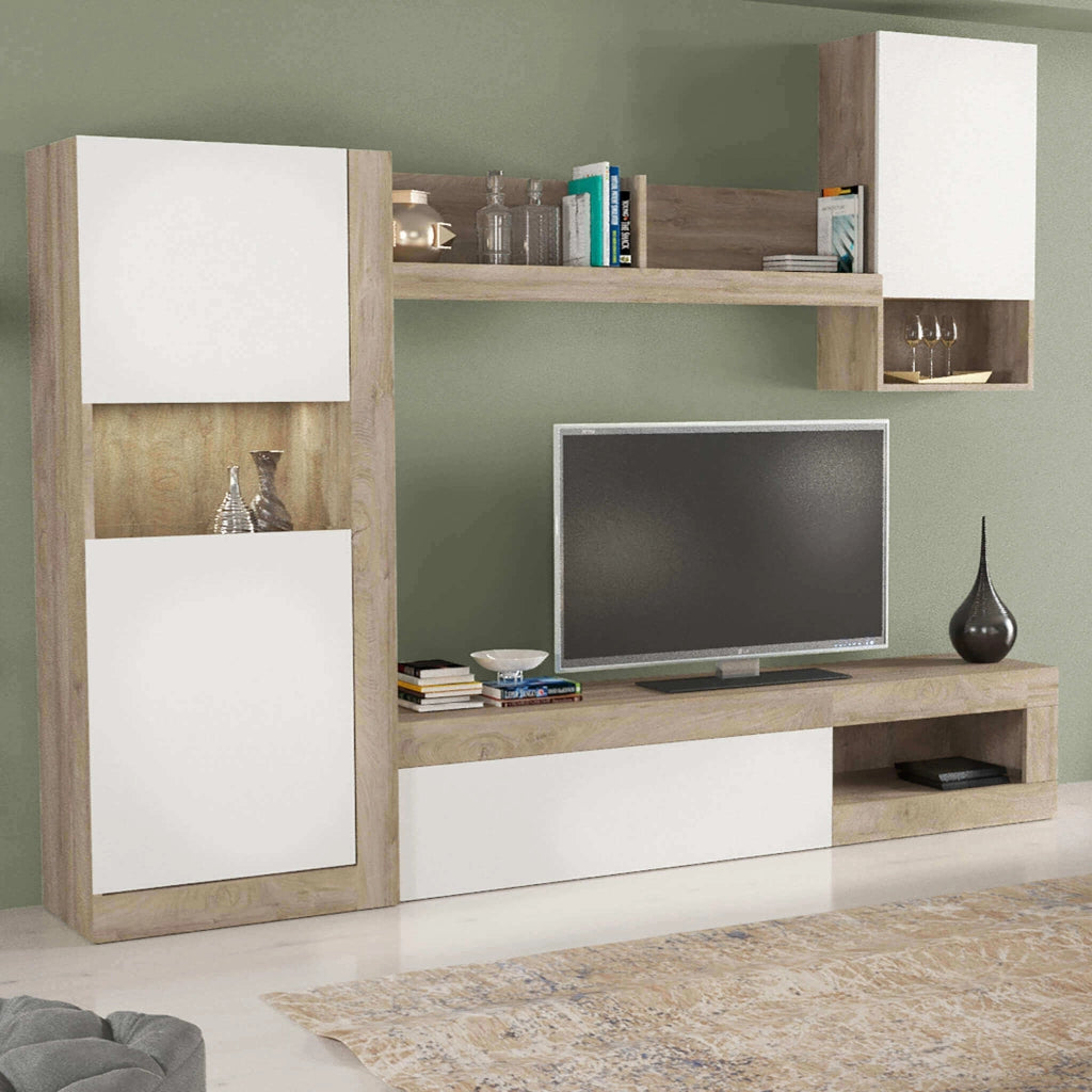 PARETE SOGGIORNO ROOMY BIANCO E ROVERE CHIARO 248 X 42 X H200 CM