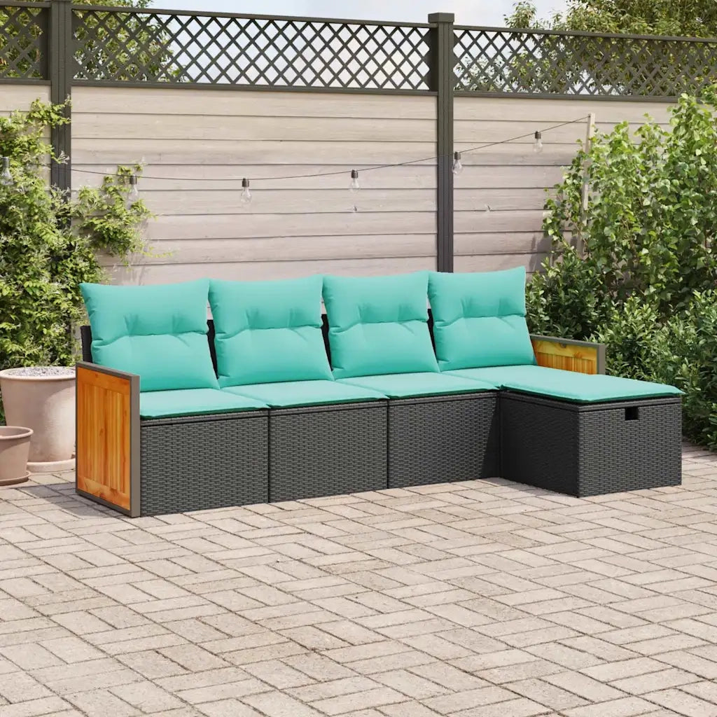 Set Divani da Giardino 5 pz con Cuscini in Polyrattan Nero