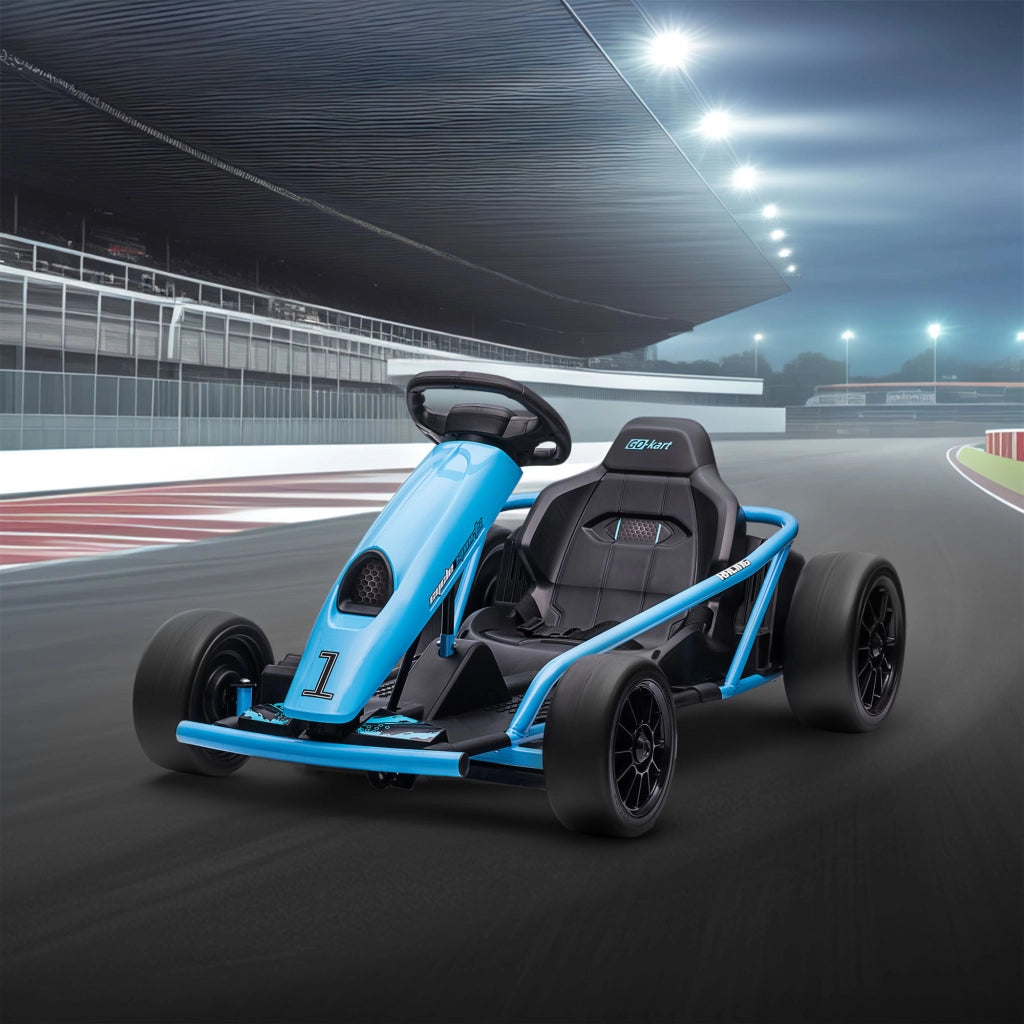 Go-Kart Elettrico per Bambini 8-12 Anni con Schienale Alto e Cintura di Sicurezza, 115x77x54 cm, Blu e Nero