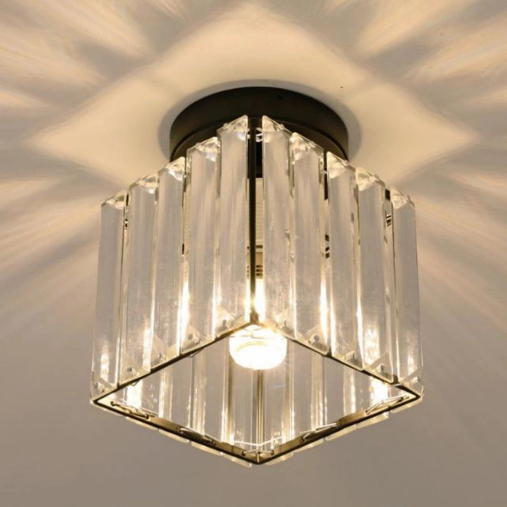 Trade Shop - Plafoniera Lampada Da Soffitto A Cubo Nero Attacco E27 In Cristallo Design Elegante -