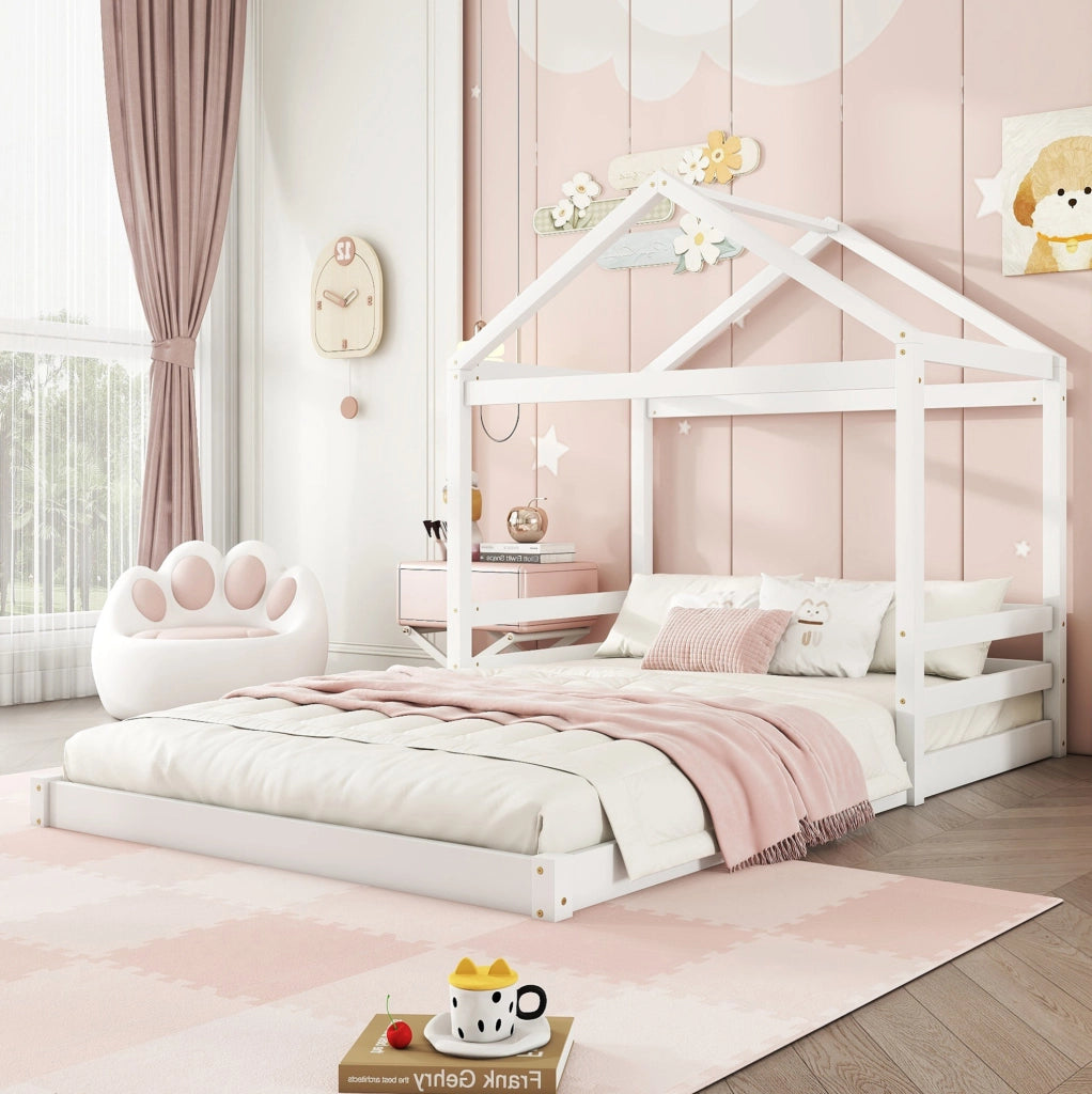 Letto a casetta per bambini 140x200 cm in pino bianco