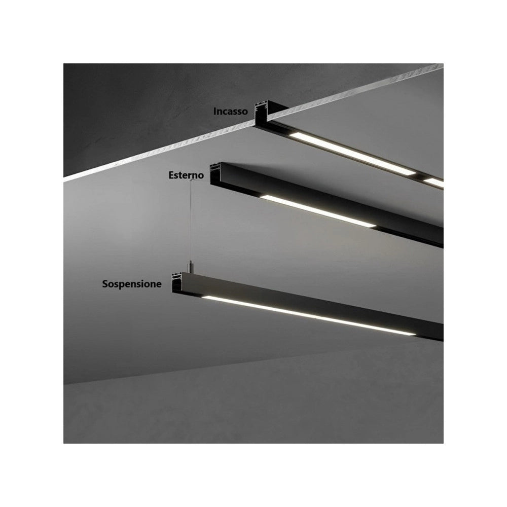 Trade Shop - Binario Lineare Esterno In Alluminio Nero Per Track Lights Magnetiche Dc 48v 2mt Gf-3-2m -