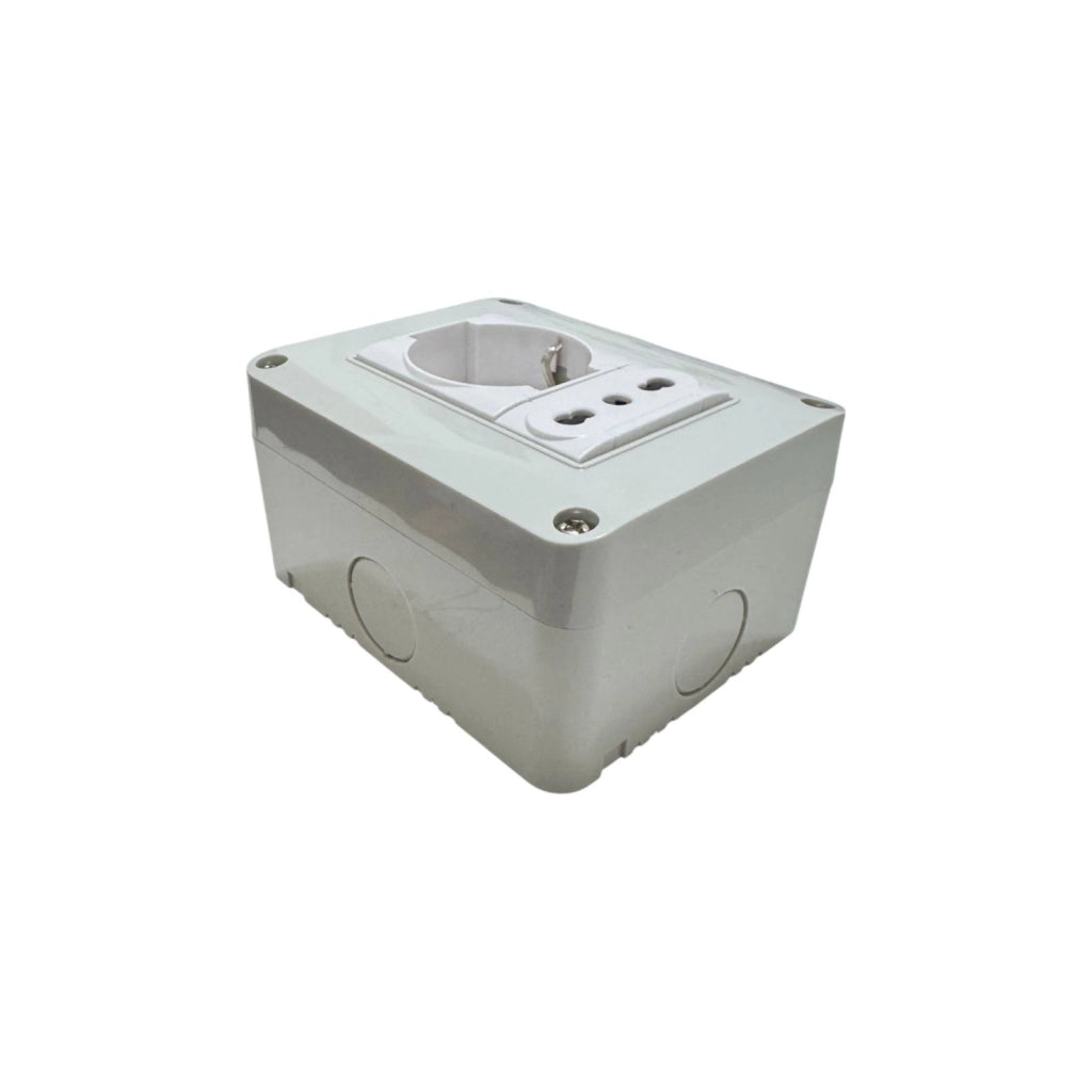 Cassetta elettrica pronta all'uso per interni IP40 presa 1 Schuko + 1 Bipasso