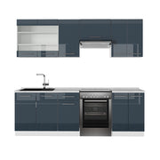 Cucina componibile Fame-Line Blu scuro lucido/Bianco 240 cm, PL Marmo Vicco