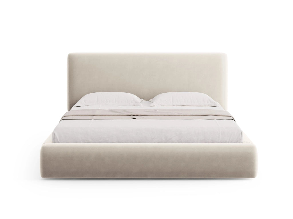 Cosmopolitan Design - Letto a cassettone con testiera "Colonel" 140x200cm in velluto beige chiaro 