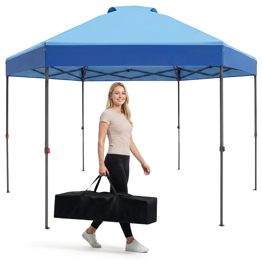 Gazebo pieghevole da giardino con altezza regolabile picchetti e corde, 360 x 360 cm Gazebo pop-up Blu
