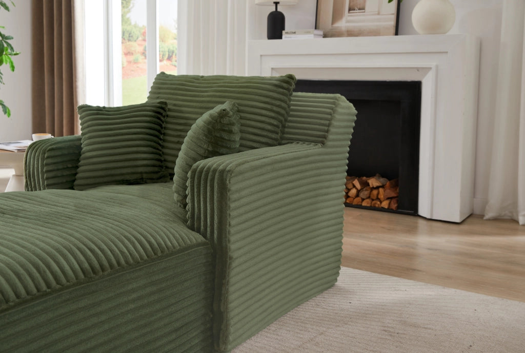 Chaiselongue in tessuto a coste, senza montaggio, verde, 127 cm
