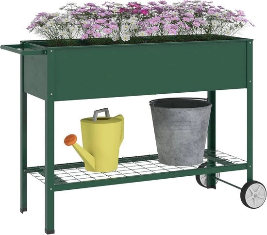 Piantiera elevata su ruote - Cestino di metallo con piastra per giardino e balcone - Grigio 109 x 44 x 80 cm