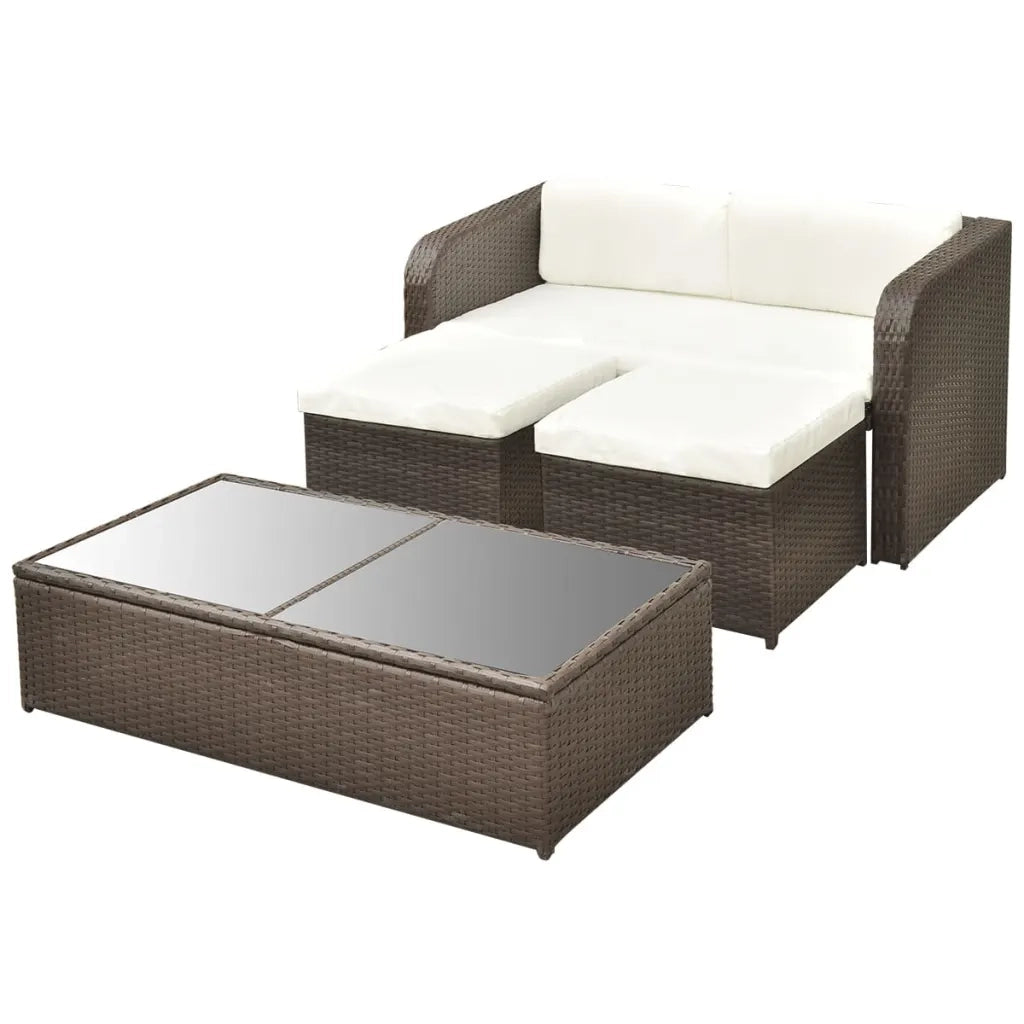 Set Divani da Giardino 4 pz con Cuscini in Polyrattan Marrone 42480