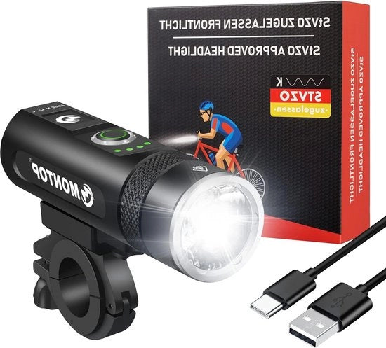 Set di illuminazione per bicicletta con batteria al litio-ion - conforme a StVZO - impermeabile - ricaricabile tramite USB