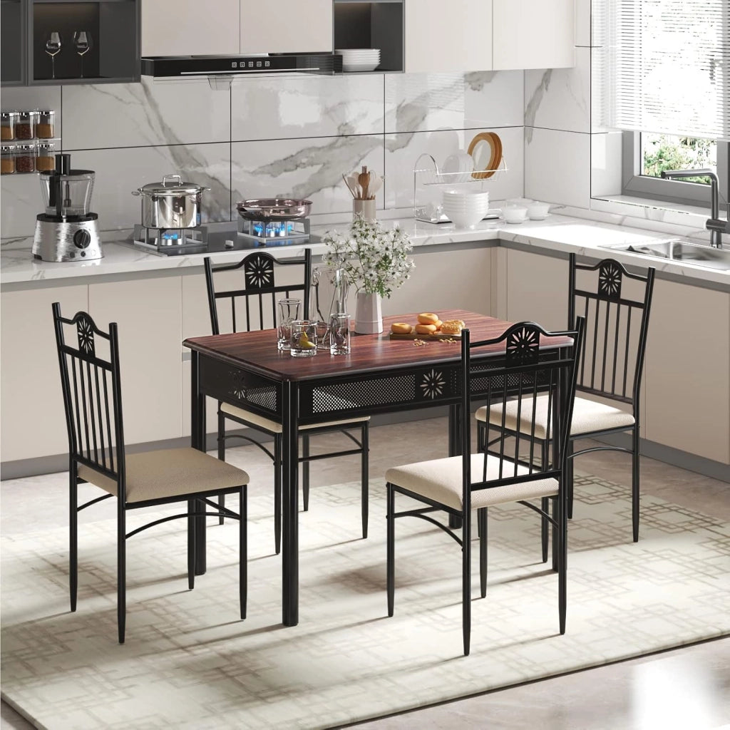 Set da tavolo da pranzo da 5 pezzi, set da tavolo rettangolare con 4 sedie tappezzate per 4 persone a casa, sala da pranzo, ristorante (Fuchsia)