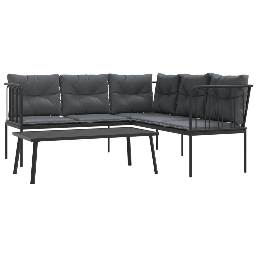 Set Divano da Giardino con Cuscini Nero Acciaio e Textilene 3283746