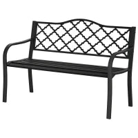 Panchina da Esterno 2 Posti in Acciaio e Ghisa con Braccioli e Schienale Decorato, 128x58.5x89cm, Nero