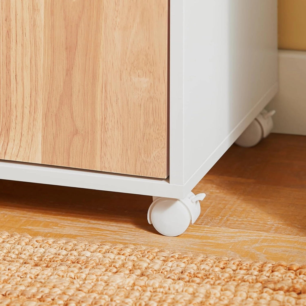 Carrello da ufficio Carrello Portaoggetti con Cassetto Tavolino stampante Bianco-Naturale 65x35x58cm ASK04-WN