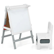 Set cavalletto e sedia per bambini 55 x 48 x 75-94 cm altezza regolabile design ergonomico 3 in 1 in MDF grigio 20_0017857