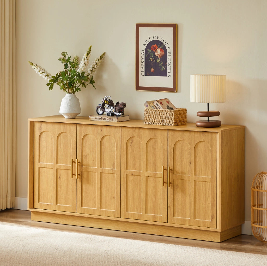 Sideboard con ripiani regolabili e ante curve in MDF naturale