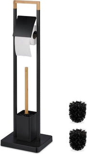 Set di supporto per wc in legno di bambù e set di spazzola per il water con finitura nera e naturale.