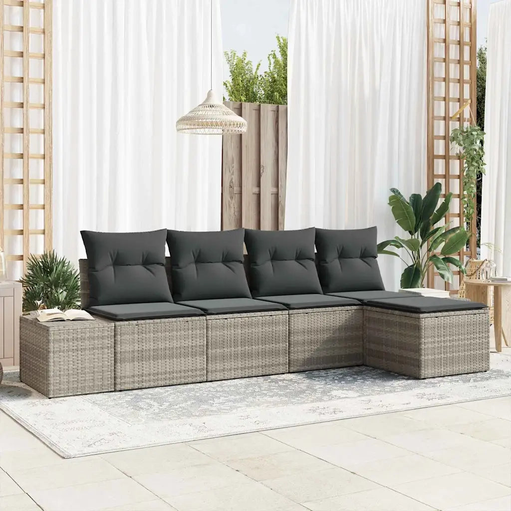 Set Divano da Giardino 5 pz | Set Salotto da Giardino Grigio chiaro polyrattan