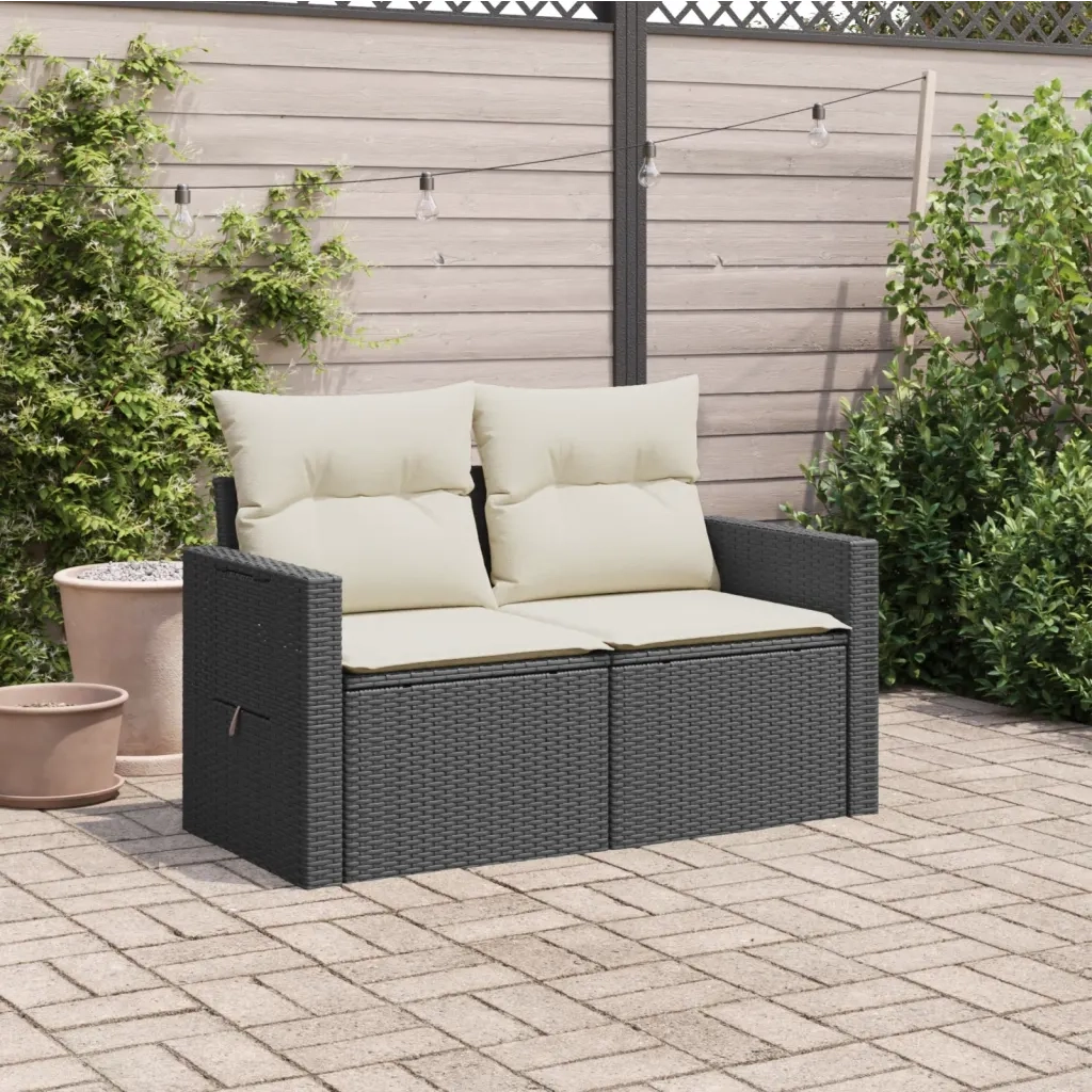 Divano da Giardino con Cuscini a 2 Posti-Sofa da Giardino-Divano da esterno Nero in Polyrattan 718520