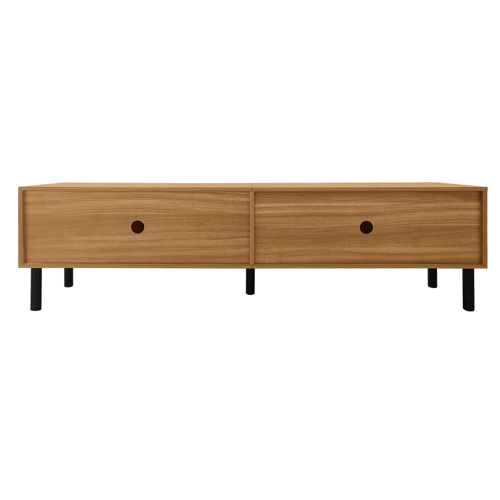 Mobile TV con 4 Ante e Apertura Push-to-Open; Effetto Doghe; Piedini in Legno; Stile Moderno; Nero; 170??38??47 cm