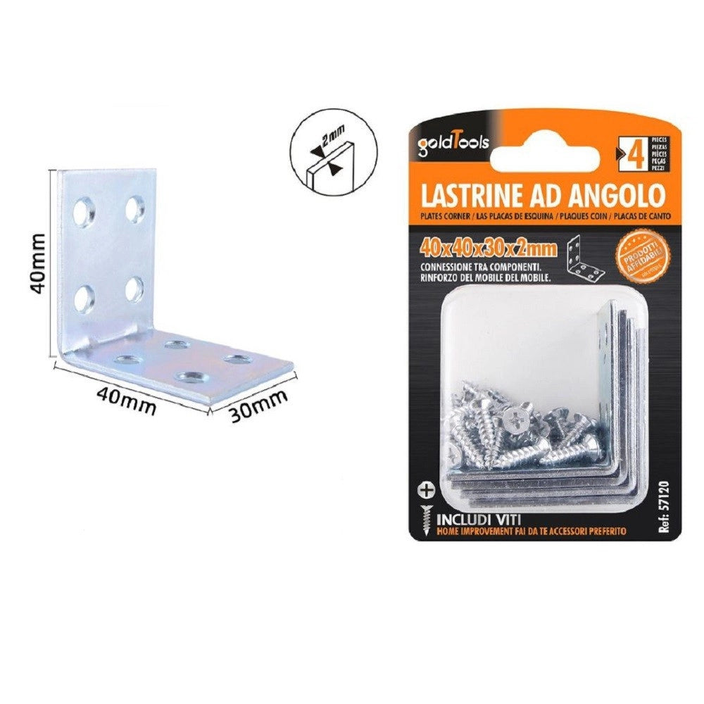 Trade Shop - Set 4pz Lastrine Lastrina Ad Angolo Angolare 40x40x30x2 Mm Con Viti Mobili 57120 -