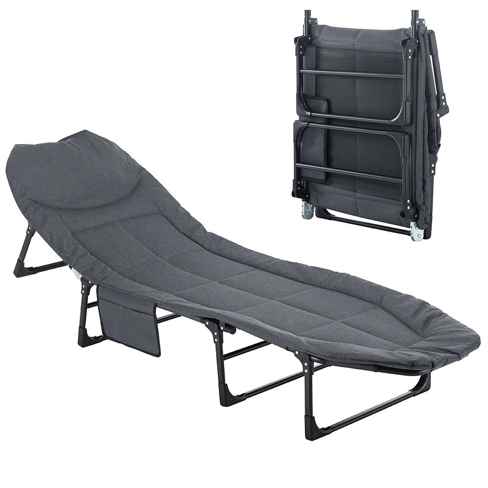 Letto Brandina da Campeggio Pieghevole Salvaspazio 190x66x30 cm in Ferro e PP Grigio